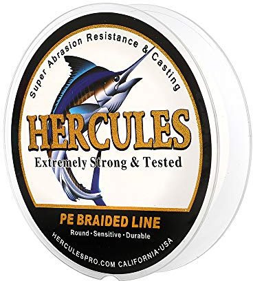 Hercules Super Cast 300M 328 Yards Braided Fishing Line 30 LB Test for Saltwater Freshwater PE Braid Fish Lines Superline 8 Strands - White, 30LB (13.6KG), 0.28MM