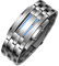 FeiWen Unisex Binär Digitale Silber Edelstahl Uhren Fashion Casual Stil Eckig Zifferblatt Blau LED Licht Einzigartig Armbanduhren Kalender Sportuhr, Damen
