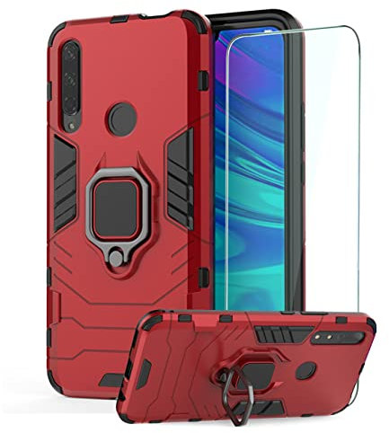 DESCHE kompatibel für Honor 9X Hülle mit Ring, Ringhalterung HandyhülleSchutzfilm, kompatibel mit magnetischer Autohalterung - Rote