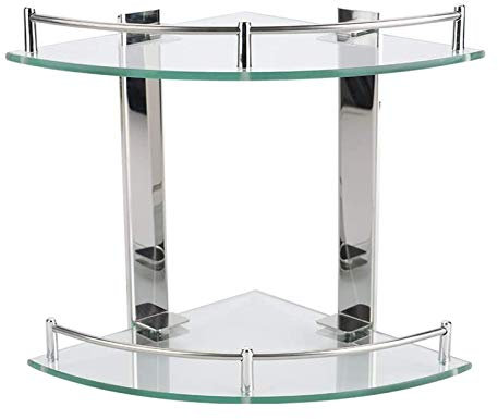 CellDeal 9.2 Bathroom Coner Shelf Two Layer Glass Stainless Steel Snap Up Corner Shelf Shower Storage Wall Mount