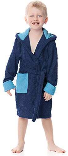 Ladeheid Kinder Frottee Bademantel aus 100% Baumwolle LA40-103 (Marineblau/Jeans (D12/D03), 98-104)
