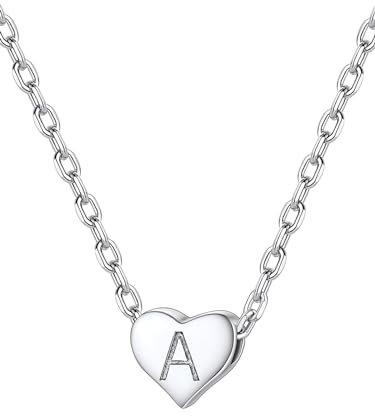 Silvora Initial Necklace Women Heart Letter A Pendant Necklaces Sterling Silver Necklace for Women Elegant Jewelry for Girlfriend With Sturdy Rolo Chain Heart Necklace