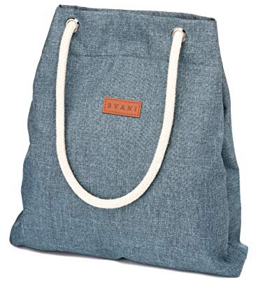 Bvani Große Damen Canvas Tote Bag mit Taschen und Strandgriffe - Shopper Tasche (Meerblau)