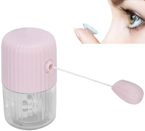 Lavatore di lenti a contatto, rotazione manuale con coulisse Pulitore intelligente di lenti a contatto per la cura quotidiana Pulizia rapida di lenti a contatto morbide e dure (rosa)