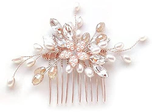lfdhcn Bride Wedding Hair Comb Rhinestone Hair Clip Pin Pearl Bridal Headpiece for Women and Girls Rose Gold