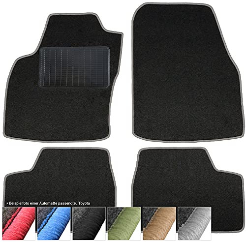 moto-MOLTICO Fußmatten Auto - Velours Autoteppiche passend für Toyota Yaris Verso (1999-2005) - 3-teiliges Set - Schwarze Automatten mit Grauen Ziernähten