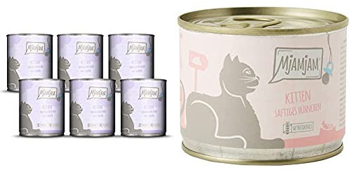 MjAMjAM Kitten vorzügliches Kalb mit Lachsöl 6x800 g (1 x 4800 g) & Premium Nassfutter für Katzen - Kitten saftiges Hühnchen mit Lachsöl - getreidefrei mit extra viel Fleisch, 6er Pack (6 x 200 g)