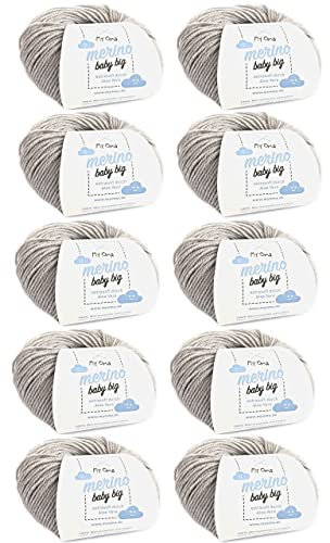 My Oma Babywolle Stricken - Merino Baby Big hellgrau (Fb 8005) - 10 Knäuel Babywolle grau + GRATIS Label - Wolle für Babys und Kleinkinder - 100% Merinowolle extrafein - 25g/85m - Nadelstärke 4mm