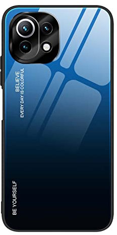 ILING Hülle für Xiaomi 11 Lite 5G NE/Xiaomi Mi 11 Lite 4G/5G, Bunt Gehärtetes Glas Handyhülle Stoßfeste Kratzfeste Elegant Schutzhülle Ultradünne Case (Elegantes Blau)