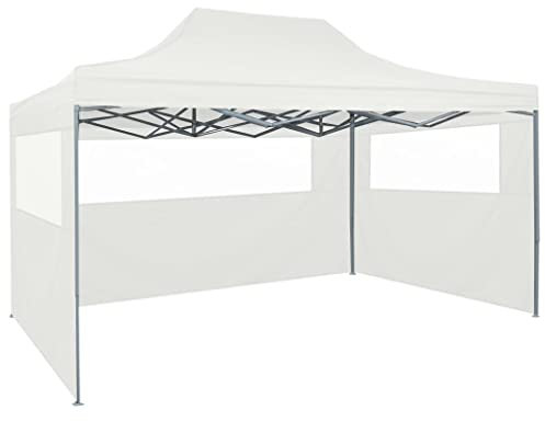 Gecheer Gazebo Pieghevole Impermeabile con 4 Pareti e Struttura in Acciaio Bianco 3x4 m,Gazebo Pieghevole,Gazebo Impermeabile,Gazebo con Parete,Gazebo Richiudibile 3x4 m