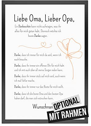 Personalisiertes Bild als Geschenk für Oma und Opa, schöne kreative Geschenkidee für Großeltern Omi Opi (Danke #3, Oma und Opa)