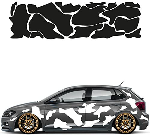 Camouflage Auto Aufkleber Set 15 Teilig Autodekor KFZ Seitenaufkleber Tuningset Camper Wohnwagen Premiumfolie (Weiß)