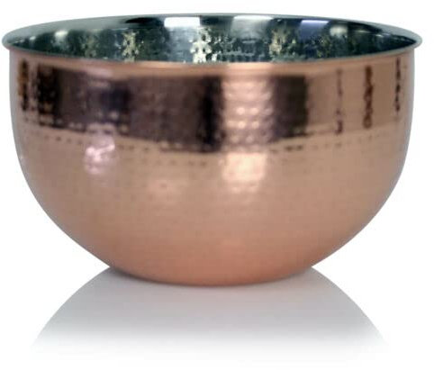 TRTO 24cm Large Copper Hammered Effect Mixing Serving Salad Stainless Steel Bowl Easy to Use and Cleans