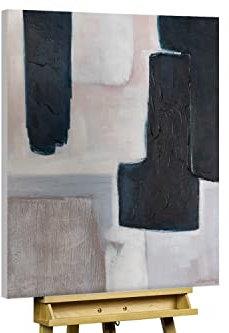 KunstLoft Leinwandbild | 100% HANDGEMALT | 75x100cm | Gemälde 'Black to Dunes' | Abstrakt | Schwarz Beige | Wandbild Wohnzimmer