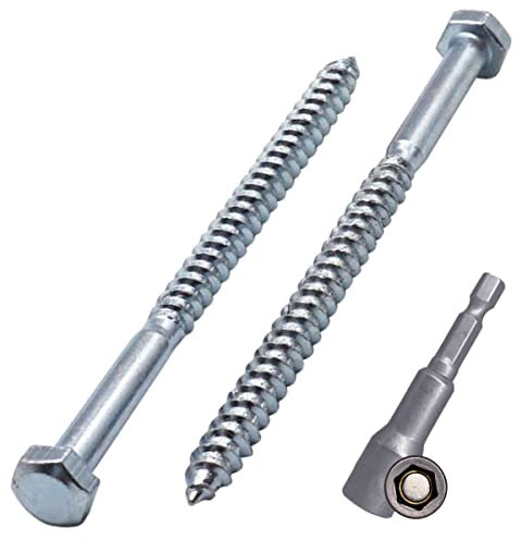 SKIR'CO (40 Stück) DIN 571 verzinkter Stahl Sechskant-Holzschrauben M5 x 80 mm, Schrauben, Sechskantschraube, Schlüsselschrauben (mit magnetischem Sechskant-Bit)