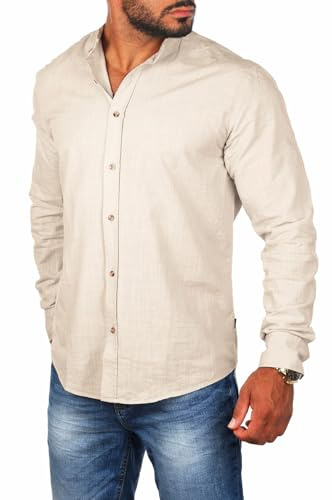Carisma Herren Hemd Leinen Baumwoll Mix - Freizeit Shirt mit Stehkragen trendig lässig Basic Oberteil Langarm Regular fit - Modell 8389