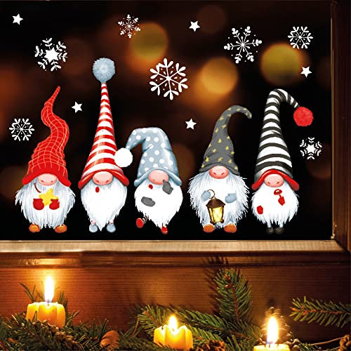 Wandtattoo Loft Décorations de Fenêtre Noël - 5 Lutins et Flocons de Neige Réutilisables - Feuille A4, 38 Autocollants - Décor Hiver