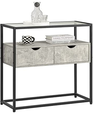 SoBuy Mesa de Consola Mesa de Cristal Templado con 2 Cajones 81 x 35 x 78 cm FSB54-HG ES