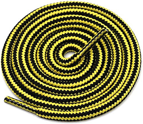 WELKOO Lacci tondi per stivali, resistenti e rinforzati, 1 paio.Colorazioni Giallo chiaro e nero (90cm x Ø 5 mm). Lacci robusti e durevoli adatti a tutti i tipi di scarpe o sneakers