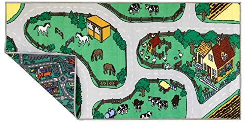Primaflor Spielteppich mit City Farm-Design - Spielteppich für Kinder 140 x 200 cm - pflegeleichter Kinderteppich mit Straßen