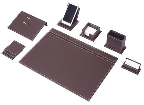 Schreibtisch-Set aus Leder, Schreibtisch-Zubehör, Büro-Organizer, Heimbüro-Zubehör, Schreibtisch-Zubehör, Schreibtisch-Aufbewahrung, 9-teilig, 9 Stück (Brown)