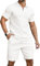 KUYIGO Polo con cerniera e pantaloncini con coulisse da uomo per sport all'aperto e tempo libero M Bianco