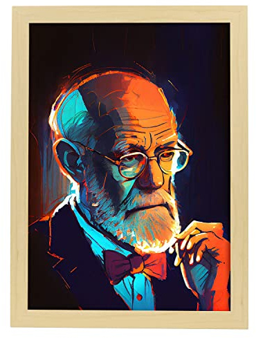 Nacnic Sigmund Freud in voller Farbe Fotostil. Cartoon-Illustrationen berühmter Erfinder und Schöpfer. Innenarchitektur und Dekoration. A4 mit Leichtholzrahmen.