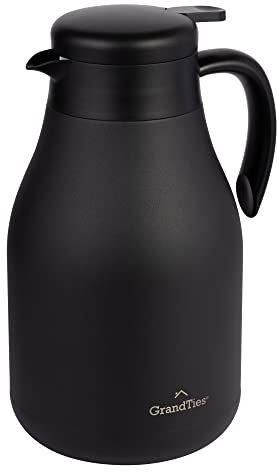 GrandTies Thermo-Kaffeekaraffe aus Edelstahl, isoliert, doppelwandig, Vakuum-Kaffee-Thermos, Heißwasserspender – Thermoskanne für heiße Getränke, 12 Stunden Wärmespeicherung (Mitternachtsschwarz)