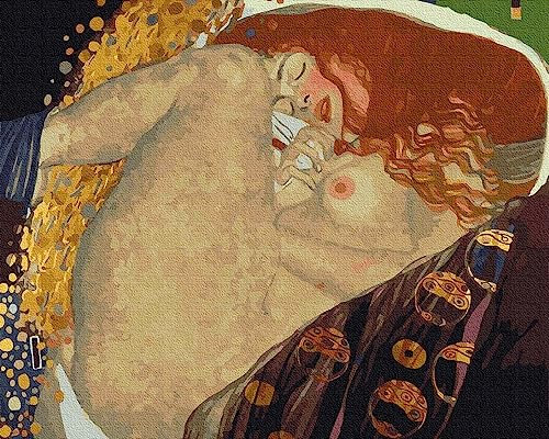 Artnapi Malen nach Zahlen Erwachsene mit Rahmen | DIY Handgemalt | Danae - Gustav Klimt | Kit für Anfänger und Erwachsene | Set inklusive Acrylfarben & Pinsel | 40x50cm Leinwand | Ideal als Geschenk
