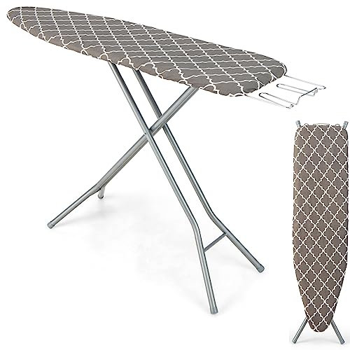 TANGZON Folding Ironing Board, Height Adjustable Multi-Layer Ironing Table with Iron Rest, Extra Cover, Locking Design & Non-Slip Foot Pads, Large Table Top Iron Board (154 x 36 x 61-94cm, Gray)