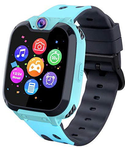 PTHTECHUS ® Orologio intelligente per bambini, orologio per telefono con lettore musicale, video, sveglia, 16 giochi, fotocamera adesiva, per bambini Smart Watch SOS, regalo adatto per ragazzi e