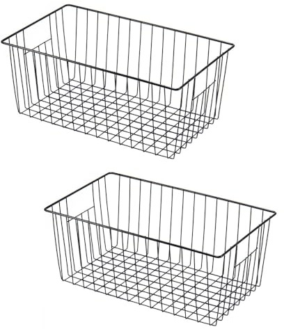 Y.Z.Bros 16 L x 12 W Wider Freezer Storage Organizer Baskets Container, Deep Metal Wire Chest Upright Refrigerator Divider Bins with Built-in Handles for Cabinet, Pantry, Closet, Kitchen, Black