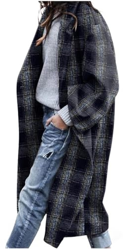 Yolimok Manteau En Laine Femme,Trench Coat à Carreaux Chaud Long Veste à Manches Longues Automne Hiver,Jacket Manteau à Revers Cardigan,Manteau Laine Femme Longue Chaud Veste Slim Pardessus