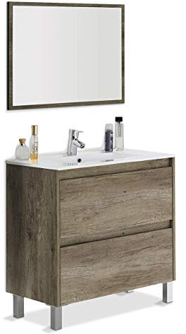 HOGAR24 ES Mueble de baño de 80 cm de Ancho con 2 cajones y Espejo. Lavabo no Incluido.