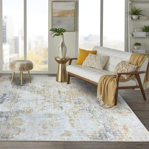 Safunion Teppich Moderne abstrakte Teppiche für Wohnzimmer Schlafzimmer Esszimmer rutschfeste weiche Teppich-Bodenmatte (Abstraktes Grau/Beige/Gold/Mehrfarbig, 160 x 200 cm)