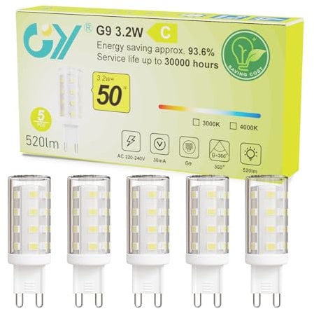 GY G9 LED Lampe Neutralweiss 4000K,Neutralweiß LED Leuchtmittel 3.2W Entspricht 40W Halogenlampe,G9 Glühbirne 520 Lumen, Kein Flackern, Nicht Dimmbar,Enegiesparende Kleine Birne,5er Set