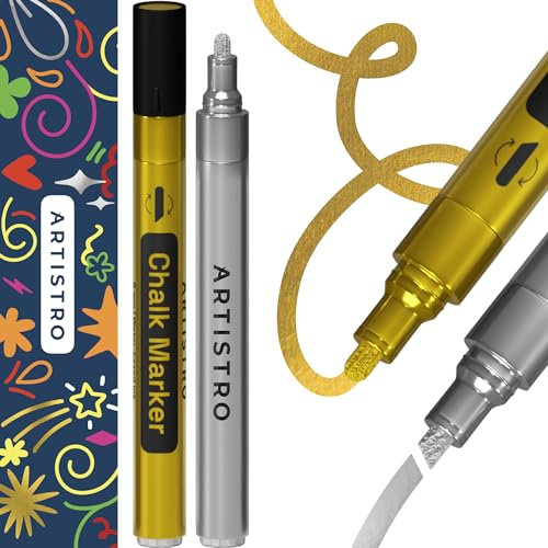 Artistro Gold und Silber Neon-Kreidemarker – radierbare Kreidestifte mit 3 mm wendbarer Spitze für Tafel, Kreidetafel, Autofenster, Glas – Flüssigkreide-Marker für Kinder und Erwachsene, Restaurants