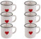 Tassen 6er Set Emaille-Optik in weiß mit Herz - Steingut Kaffeetassen in 350ml für Tee, Kaffee, Cappuccino - Süße Kaffeebecher spülmaschinenfest und mikrowellengeeignet als schönes Geschenk