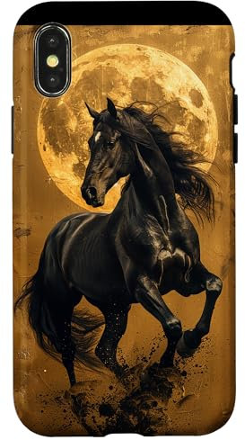 Black Horse Moon Black And Gold Case for iPhone X/XS