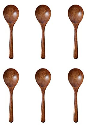 Juego de cucharas a granel, cuchara de madera con mango largo para comer, cuchara de sopa para beber en casa, ramen, cuchara de arroz de madera pequeña, cuchara de sopa roja neta, 10 paquetes de cuch