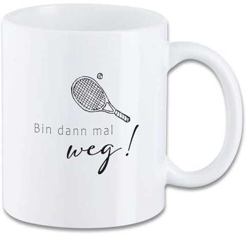 Tasse mit Spruch ″Bin dann mal weg! - Tennis″ Motiv T34 Keramik Geschenk Geburtstag Spruchtasse Hobby Sport 330 ml