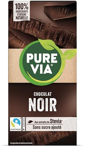 Pure Via Tablette Chocolat Noir à la Stevia, Sans sucre ajouté, Équitable 100g