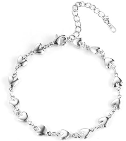 ALEXCRAFT Armband Silber 925 Damen Herz Armkette Valentinstag Muttertag Geburtstags Weihnachten Geschenk für Sie Frauen Freundin Mama Geschenke Schmuck Verstellbare Kette 17+5 cm