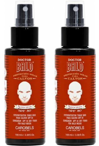 Beardburys Doctor Bald Protector Solar Calvos Spray SPF 50, 100ml (Pack 2) | Protector Solar para Cuero Cabelludo Expuesto, Textura Seca, Rápida Absorción, Sin Grasa y Sin Brillo