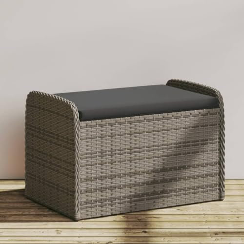 Homgoday Balkonbank, Truhe mit grauem Kissen, 80 x 51 x 52 cm, aus Polyrattan, Balkonbank, Gartenbank, strapazierfähig, für Terrasse