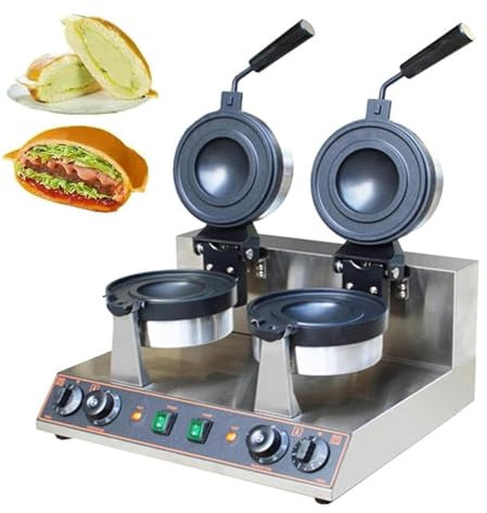 Gofrera Comercial para Hamburguesas, Prensa Panini Eléctrica Antiadherente de 1300W, Temperatura Ajustable de 50 a 300 ℃ Calefacción de Doble Cara, Giratoria de 180 °, Temporizador de 5 Minutos,B
