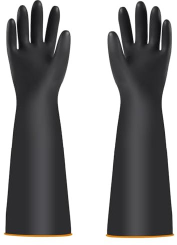 YONG-SHENG Heavy Duty Latex Gloves, Chemical Resistant Gloves, Industrial Gloves, Resist Strong Acid, Alkali and Oil, Rubber Garden Gloves (Thick, 45CM)