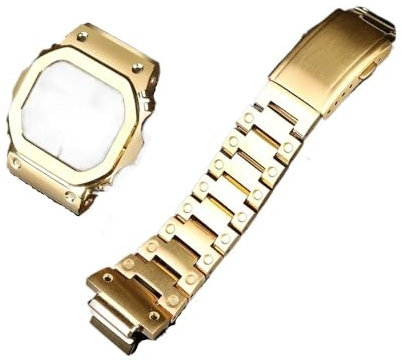 Anzugarmband Passend for Casio G-SHOCK DW5600 GW-B5600 GWM5610 Uhrengehäuse aus Edelstahl mit Metalllünette(Golden case Strap,5610)