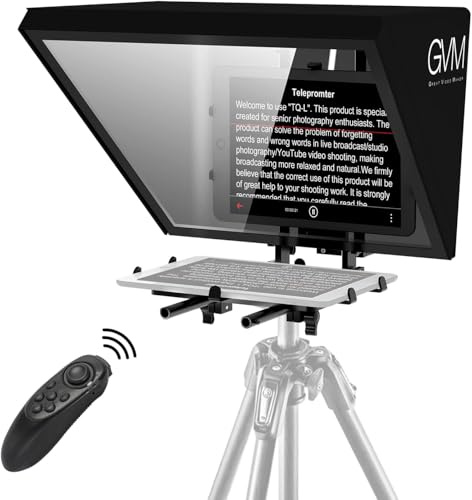 GVM Teleprompter für Handy, iPad, Tablet, DSLR-Kamera, solide Aluminiumlegierung, Teleprompter-Set mit Fernbedienung und App, Ultra-HD-Weitwinkelobjektiv für iOS/Android/Online-Unterricht,