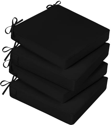 Basic Beyond Outdoor Chair Cushions for Patio Furniture, Waterproof Outdoor Seat Cushions Set of 4 18 x 18, Patio Chair Cushions Set of 4 with Ties and Handle, Black